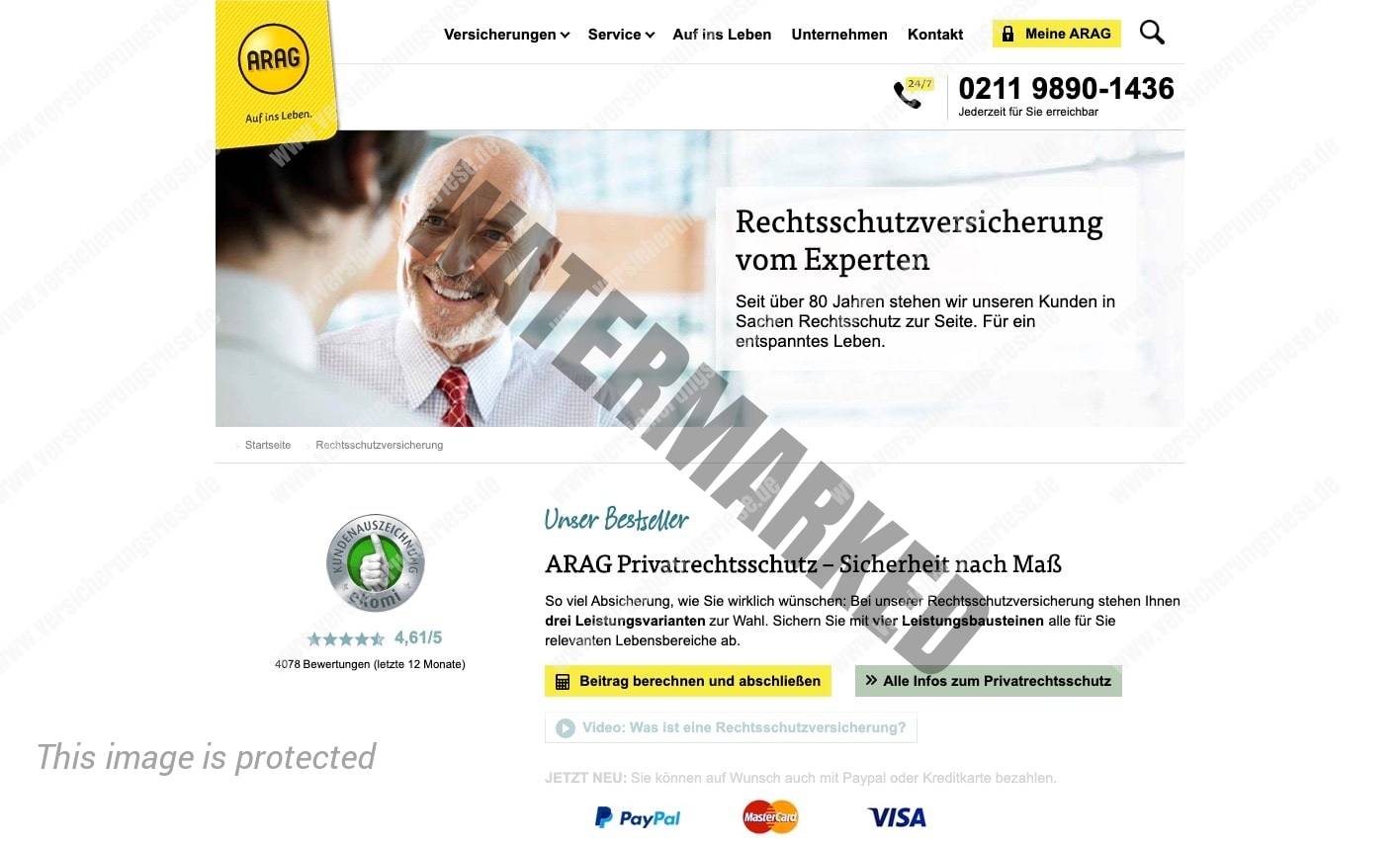 ARAG Rechtsschutzversicherung Webseite Screenshot