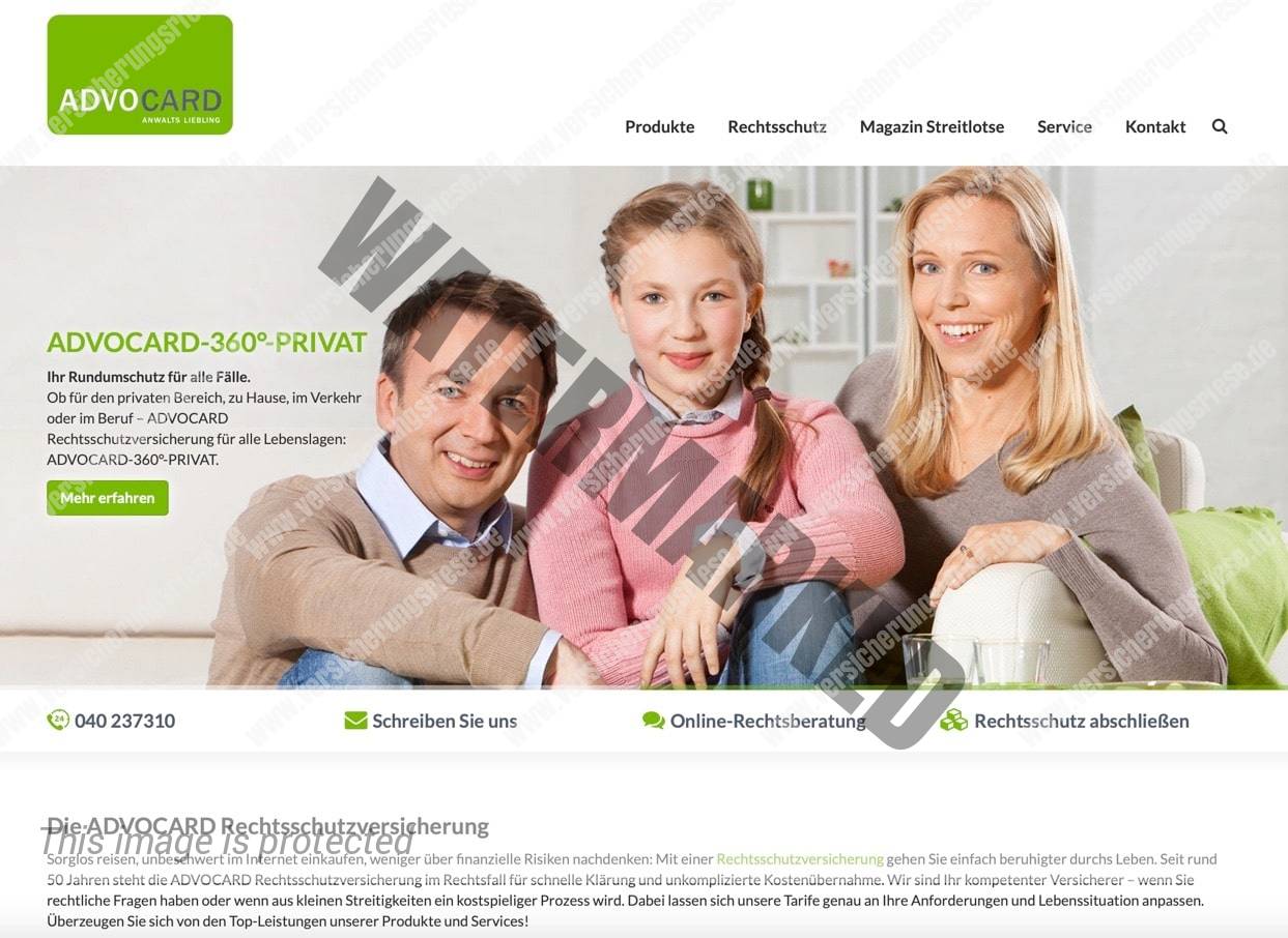 Webseite der Advocard Rechtsschutzversicherung