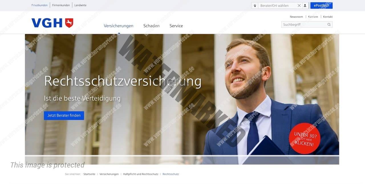 Webseite der VGH Rechtsschutzversicherung