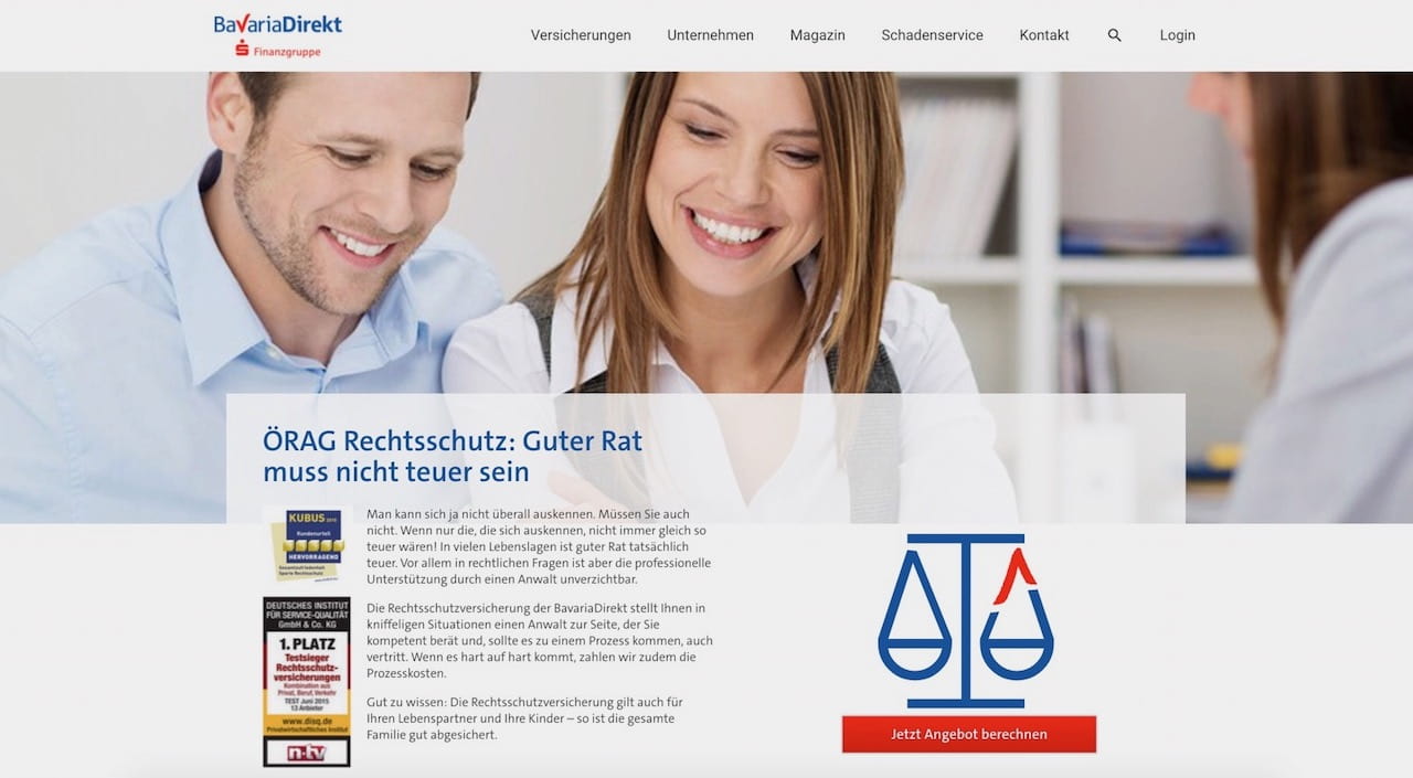 Webseite der Bavaria Direkt Rechtsschutzversicherung