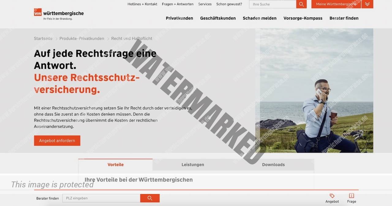 Webseite der Württembergische Rechtsschutzversicherung