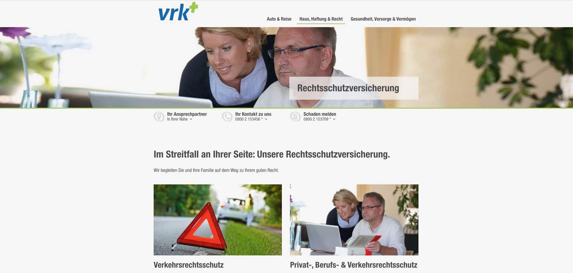 Webseite der Bruderhilfe (VRK) Rechtsschutzversicherung