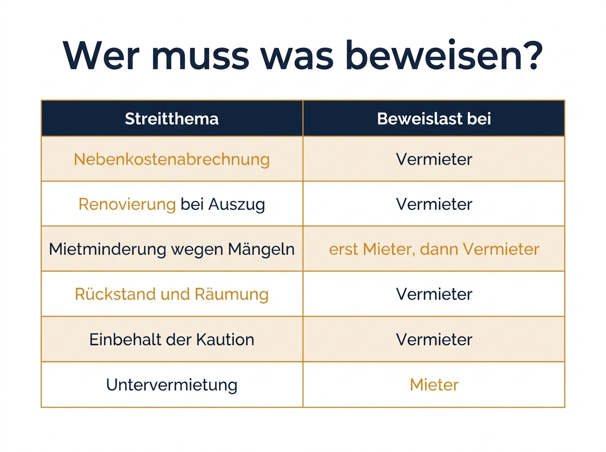 Beweislast bei Mietstreitigkeiten in der Übersicht