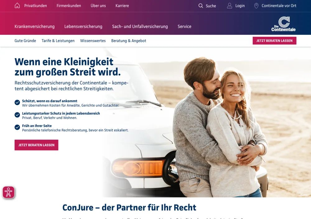 Continentale Rechtsschutzversicherung – Webseite (Screenshot Juli 2026)