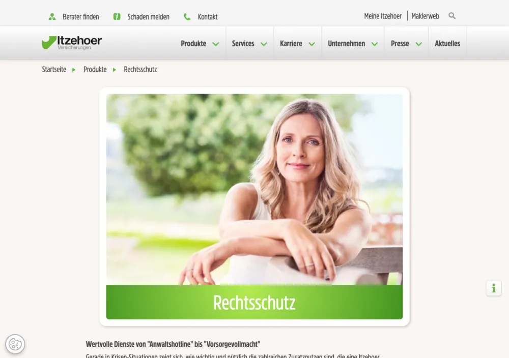 Itzehoer Rechtsschutzversicherung – Webseite (Screenshot Juli 2026)