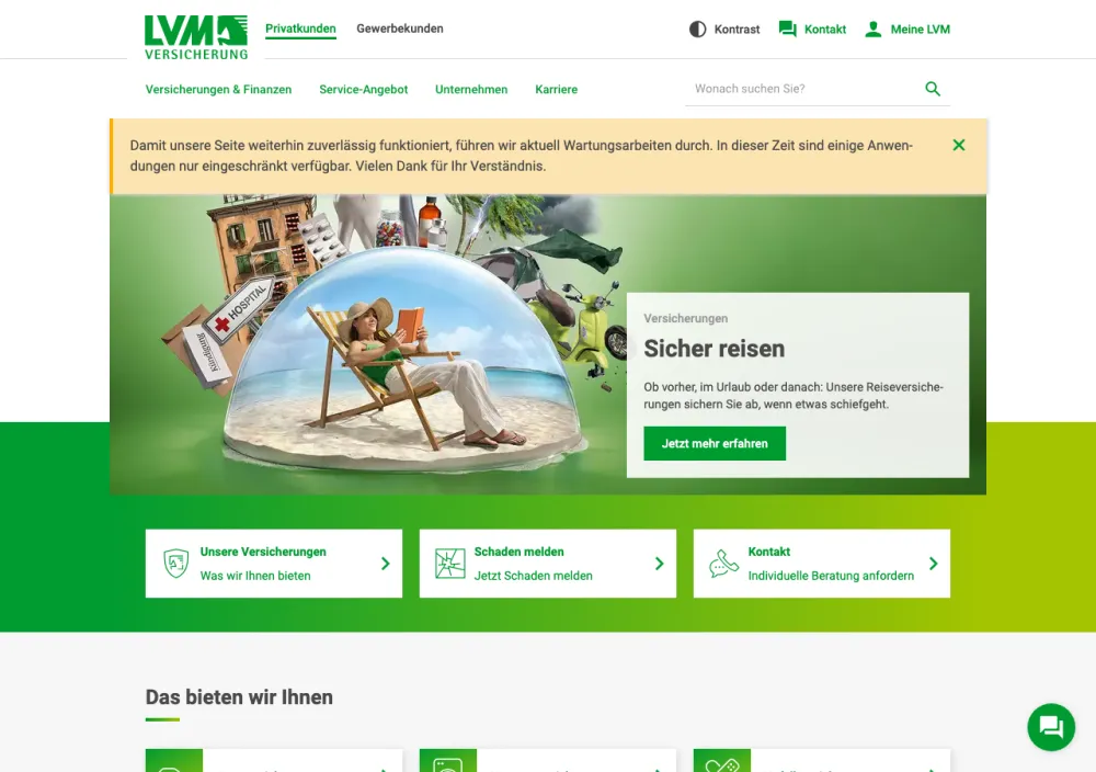 LVM Rechtsschutzversicherung â Webseite (Screenshot Juli 2026)