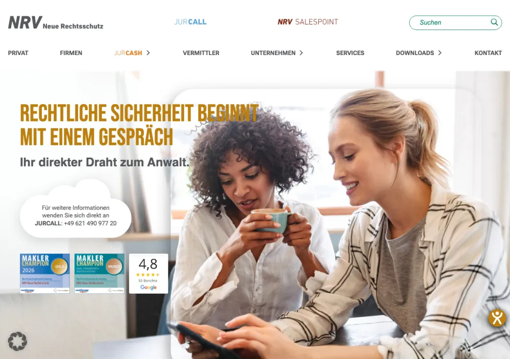 NRV Rechtsschutzversicherung â Webseite (Screenshot Juli 2026)