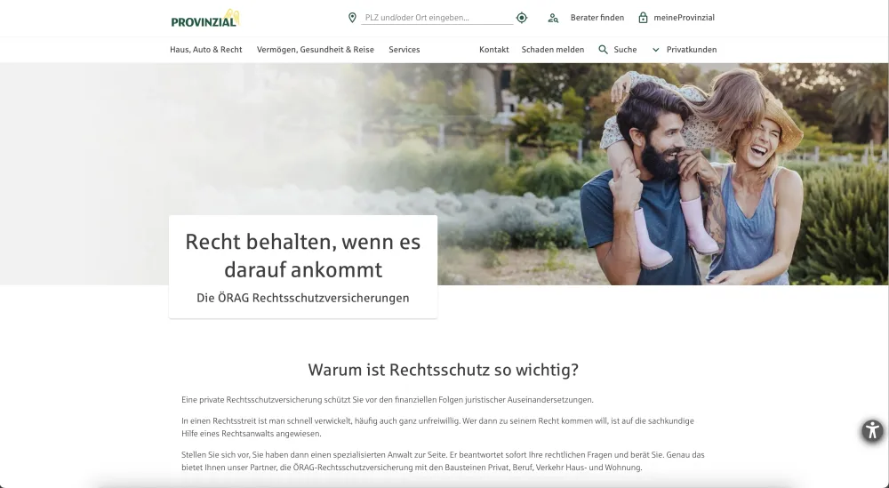 Provinzial Rechtsschutzversicherung – Webseite (Screenshot Juli 2026)