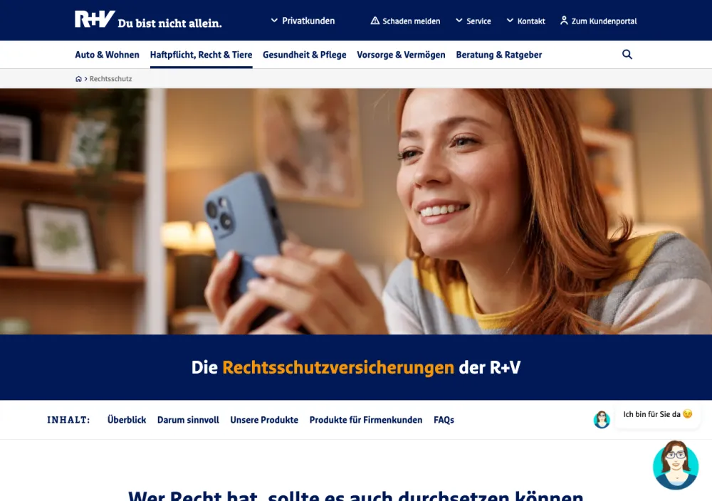 R+V Rechtsschutzversicherung – Webseite (Screenshot Juli 2026)