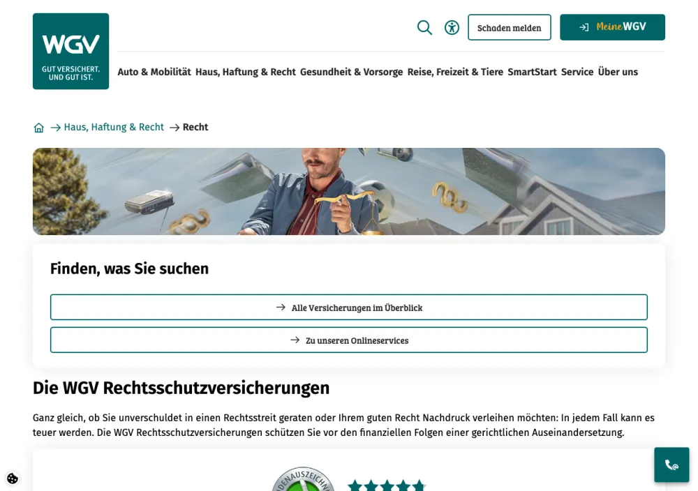 WGV Rechtsschutzversicherung – Webseite (Screenshot Juli 2026)