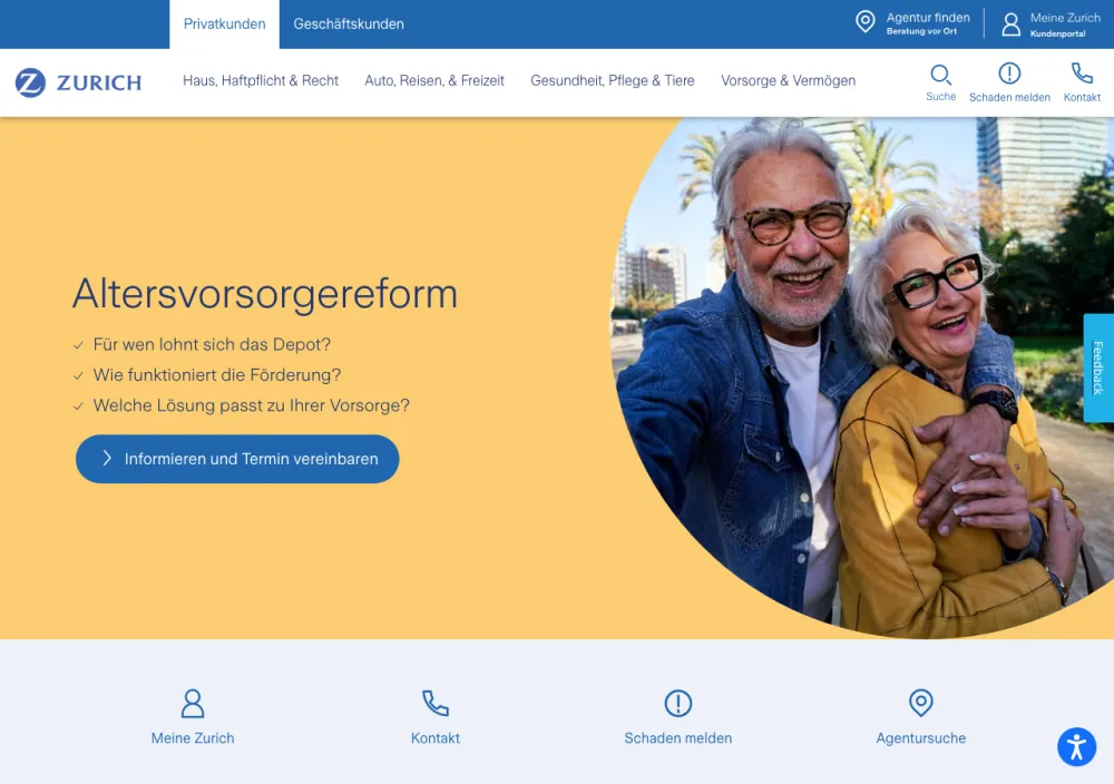 Zurich Rechtsschutzversicherung – Webseite (Screenshot Juli 2026)